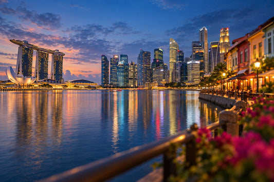 Marina Bay skyline in Singapore at blue hour
